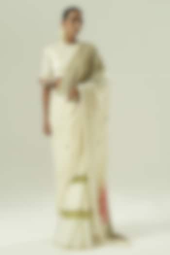 Ivory & Pink Satin Georgette Patchwork Party Wear Saree Set by Shwetanga at Pernia's Pop Up Shop