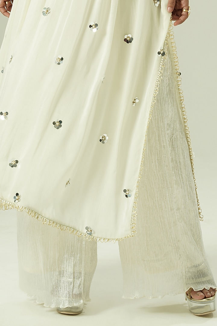 Ivory & Pink Satin Georgette Patchwork Kaftan Set by Shwetanga at Pernia's Pop Up Shop