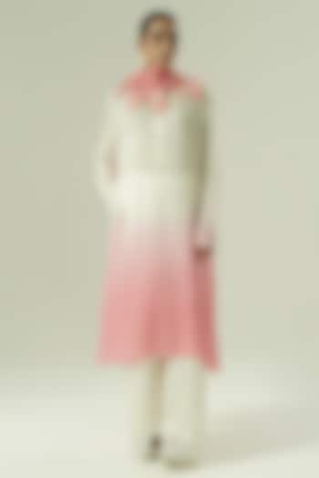 Ivory & Pink Ombre Satin Georgette Bead Work Kurta Set by Shwetanga at Pernia's Pop Up Shop