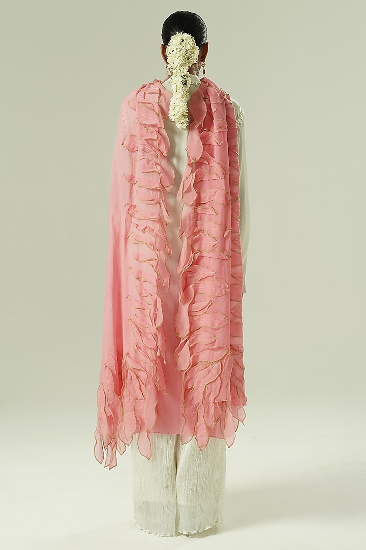 Ivory & Pink Ombre Satin Georgette Bead Work Kurta Set by Shwetanga at Pernia's Pop Up Shop