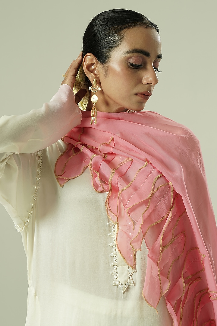 Ivory & Pink Ombre Satin Georgette Bead Work Kurta Set by Shwetanga at Pernia's Pop Up Shop