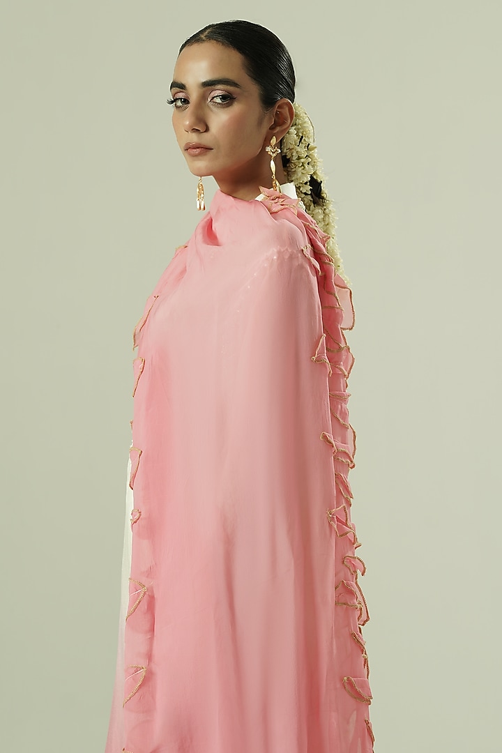 Ivory & Pink Ombre Satin Georgette Bead Work Kurta Set by Shwetanga at Pernia's Pop Up Shop