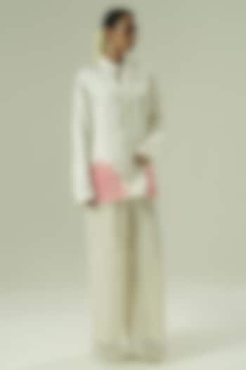 Ivory & Pink Semi Silk Patchwork Co-Ord Set by Shwetanga at Pernia's Pop Up Shop