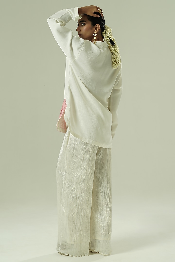 Ivory & Pink Semi Silk Patchwork Co-Ord Set by Shwetanga at Pernia's Pop Up Shop