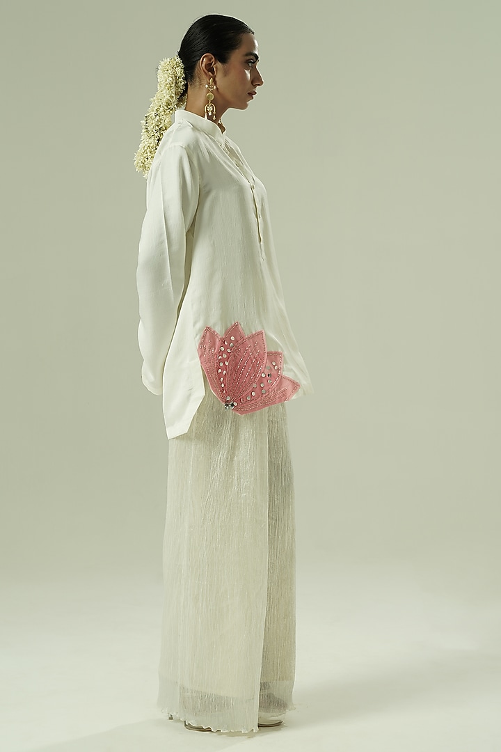 Ivory & Pink Semi Silk Patchwork Co-Ord Set by Shwetanga at Pernia's Pop Up Shop