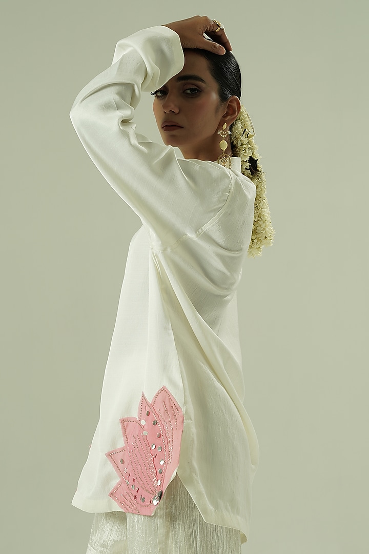 Ivory & Pink Semi Silk Patchwork Co-Ord Set by Shwetanga at Pernia's Pop Up Shop