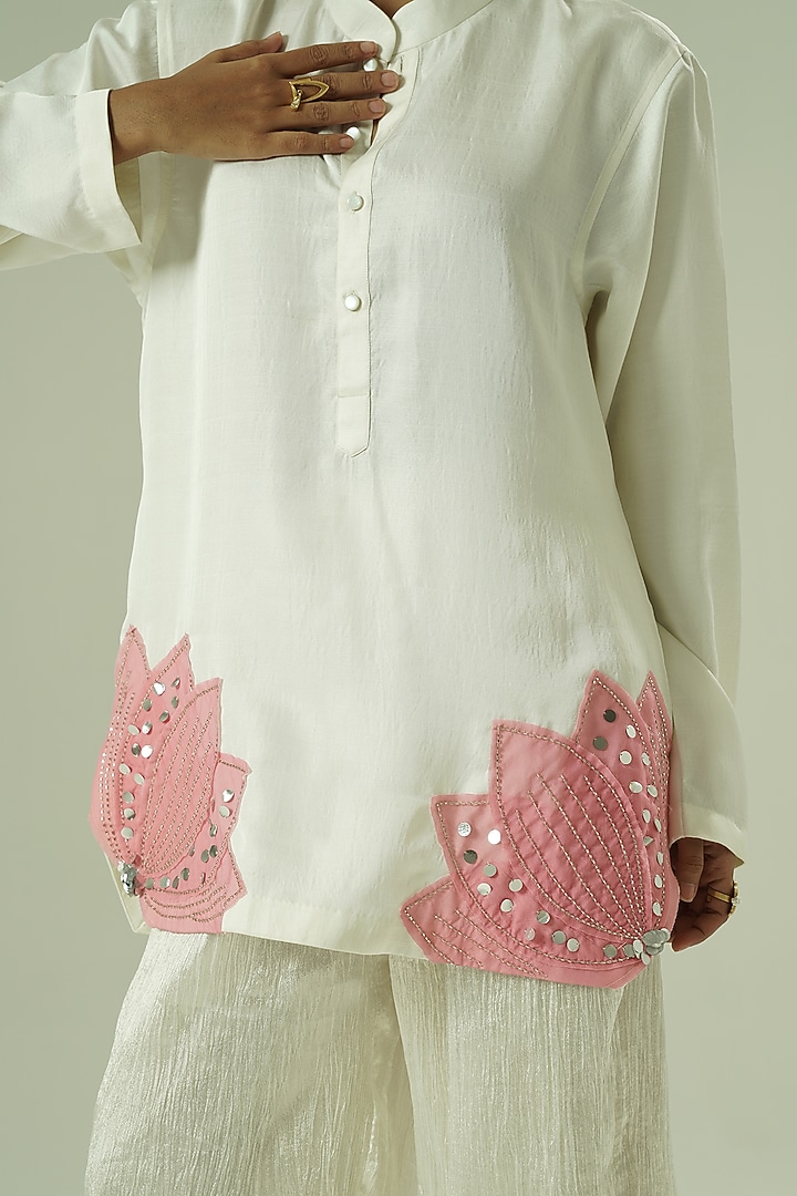 Ivory & Pink Semi Silk Patchwork Co-Ord Set by Shwetanga at Pernia's Pop Up Shop