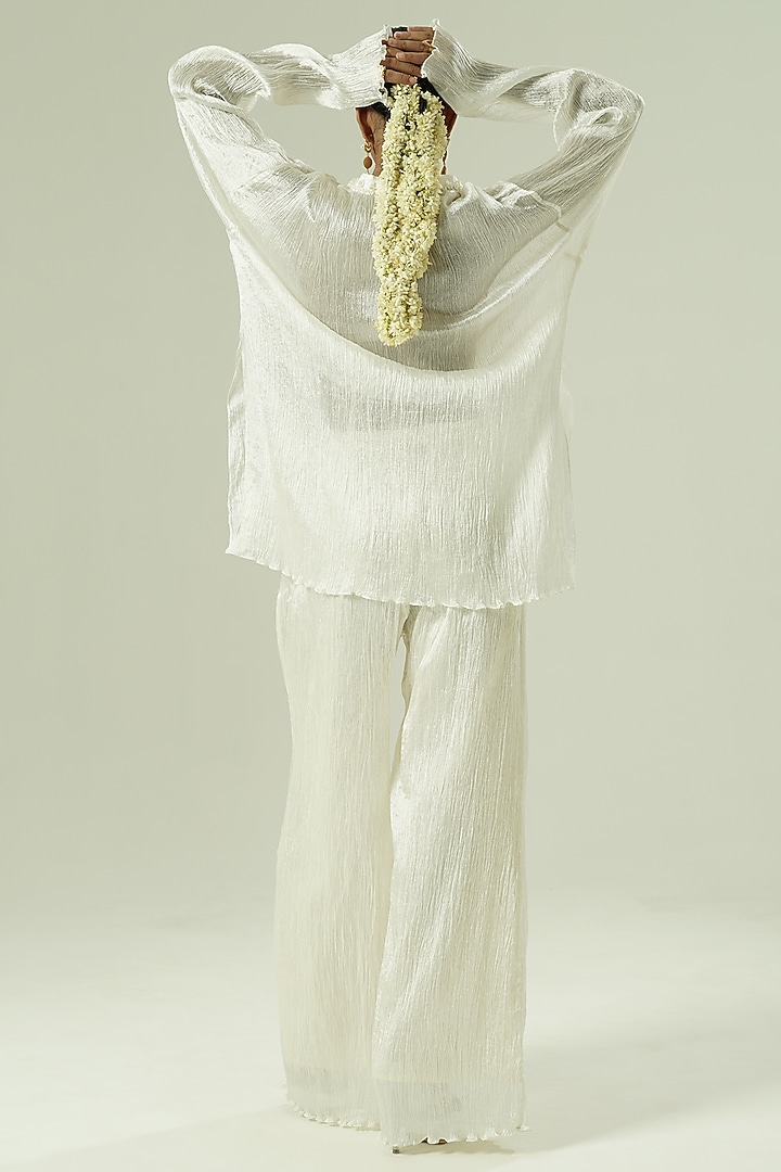 Ivory Crushed Semi Silk Bead Work Co-Ord Set by Shwetanga at Pernia's Pop Up Shop