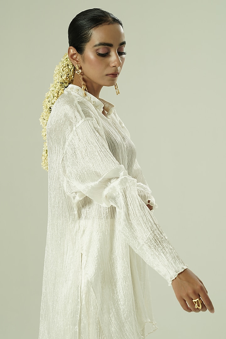 Ivory Crushed Semi Silk Bead Work Co-Ord Set by Shwetanga at Pernia's Pop Up Shop