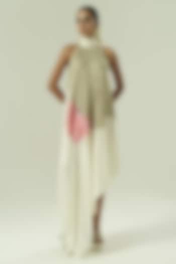 Ivory & Pink Organza Patchwork Asymmetric Vacation Dress by Shwetanga at Pernia's Pop Up Shop
