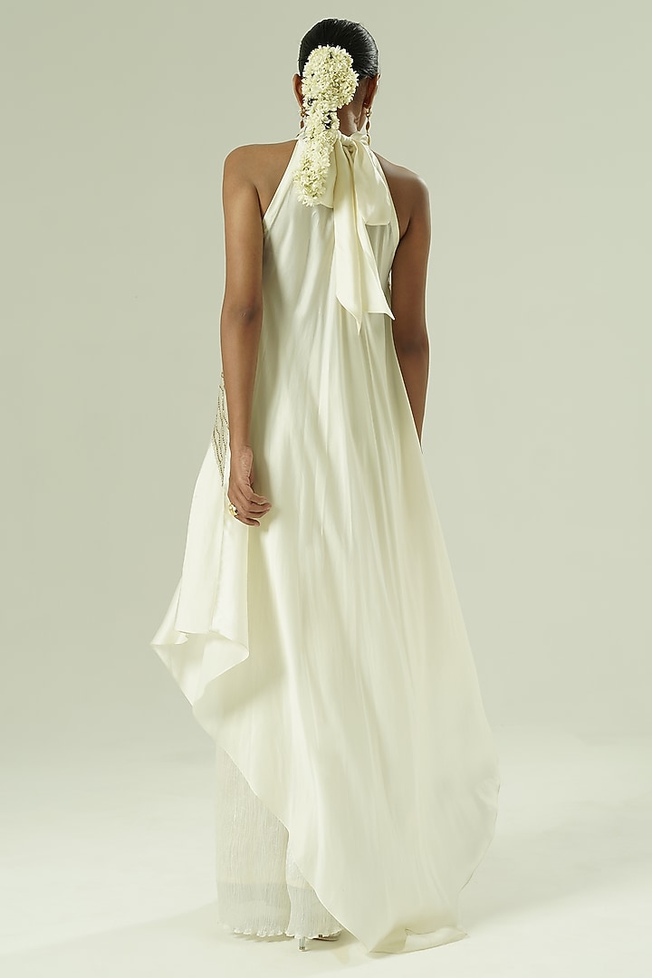 Ivory & Pink Organza Patchwork Asymmetric Tunic Set by Shwetanga at Pernia's Pop Up Shop