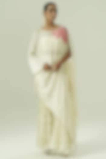 Ivory & Pink Satin Georgette Patchwork Kaftan Set by Shwetanga at Pernia's Pop Up Shop