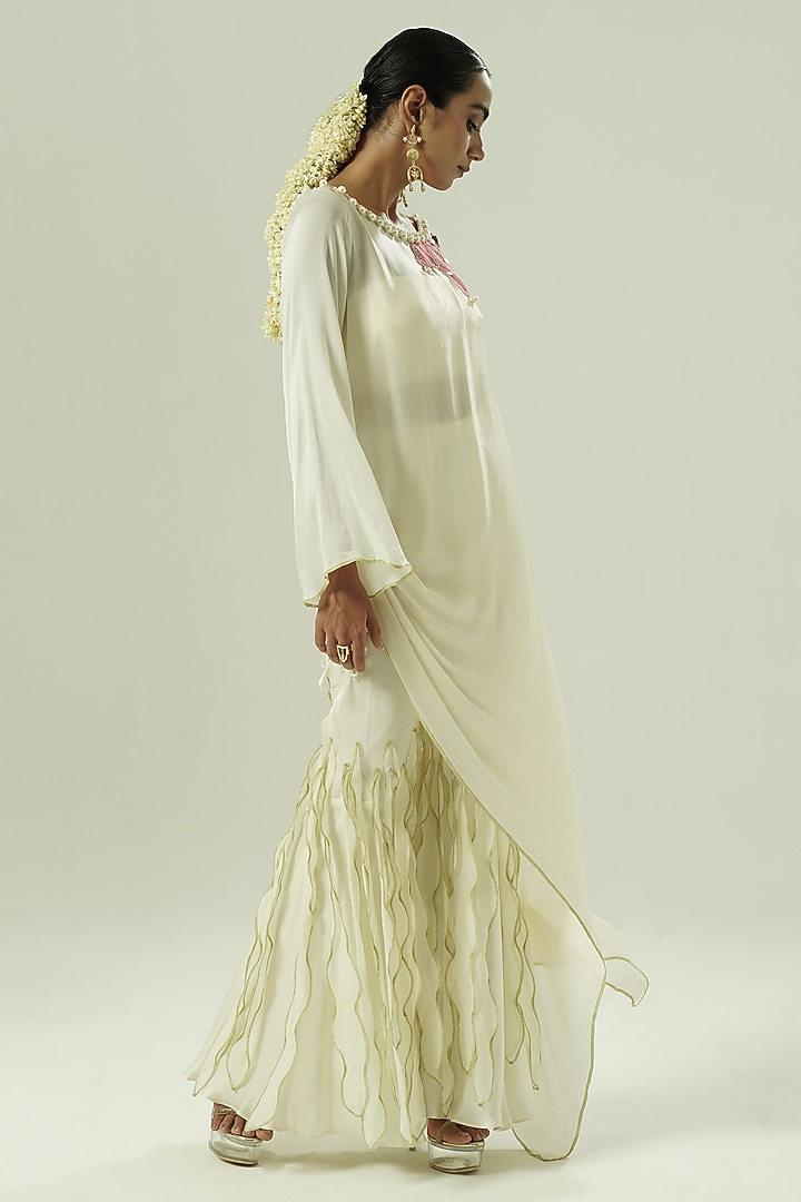 Ivory & Pink Satin Georgette Patchwork Kaftan Set by Shwetanga at Pernia's Pop Up Shop