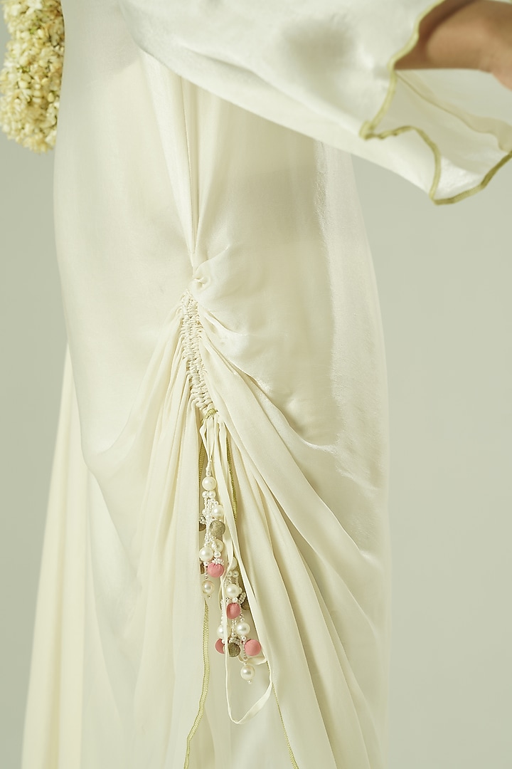 Ivory & Pink Satin Georgette Patchwork Kaftan Set by Shwetanga at Pernia's Pop Up Shop