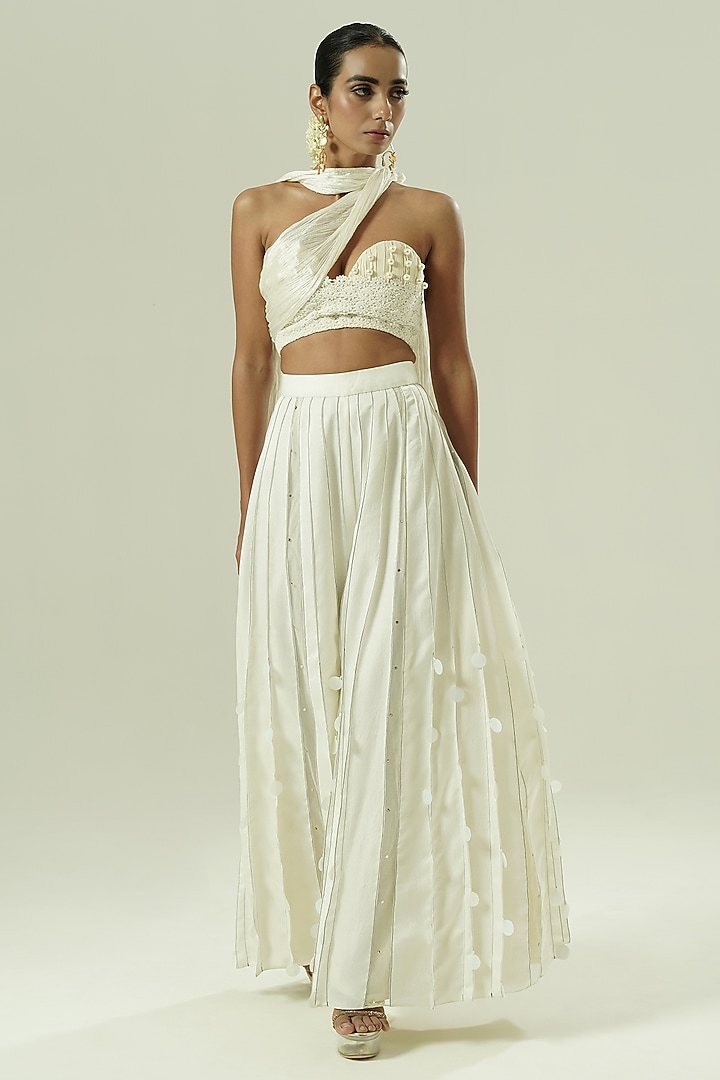 Ivory Semi Silk Party Wear Sharara Set by Shwetanga at Pernia's Pop Up Shop