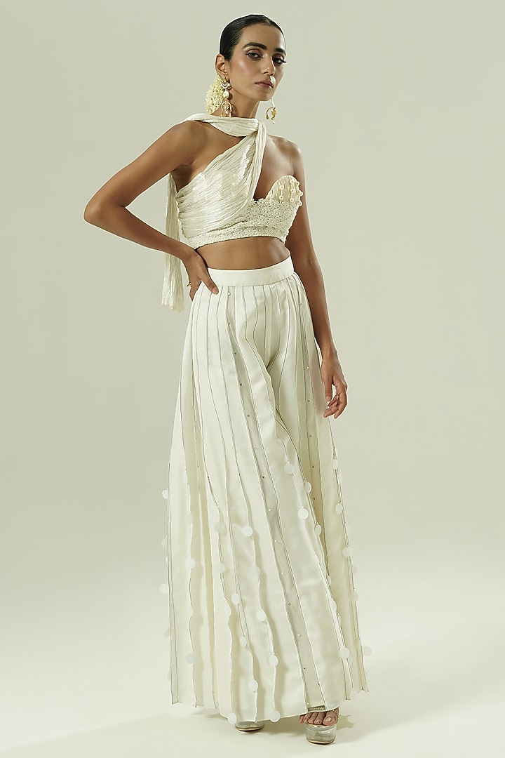 Ivory Semi Silk Party Wear Sharara Set by Shwetanga at Pernia's Pop Up Shop