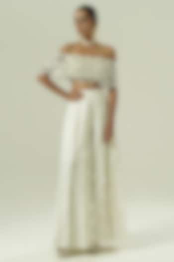 Ivory & Silver Nysa Silk Party Wear Sharara Set by Shwetanga at Pernia's Pop Up Shop