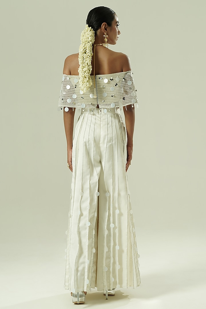 Ivory & Silver Nysa Silk Party Wear Sharara Set by Shwetanga at Pernia's Pop Up Shop