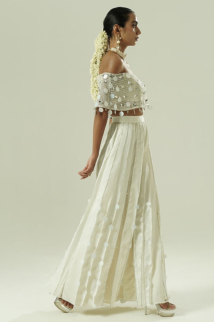 Ivory & Silver Nysa Silk Party Wear Sharara Set by Shwetanga at Pernia's Pop Up Shop