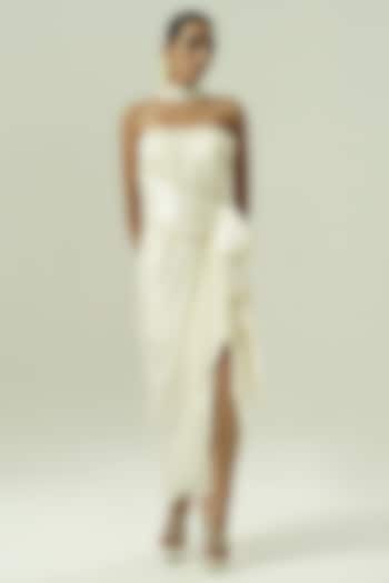 Ivory Satin Georgette Draped Skirt Set by Shwetanga at Pernia's Pop Up Shop