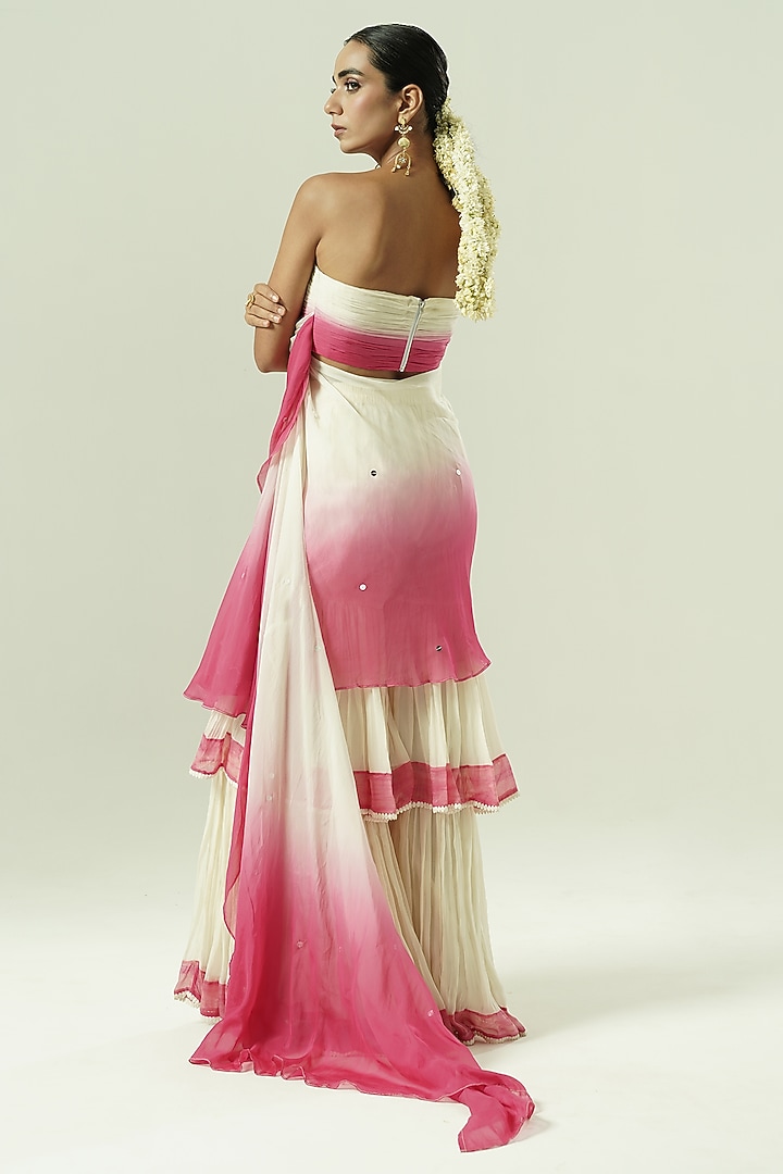 Ivory & Pink Ombre Organza Sharara Party Wear Saree Set by Shwetanga at Pernia's Pop Up Shop