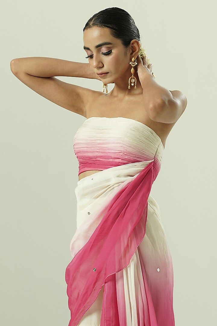 Ivory & Pink Ombre Organza Sharara Party Wear Saree Set by Shwetanga at Pernia's Pop Up Shop