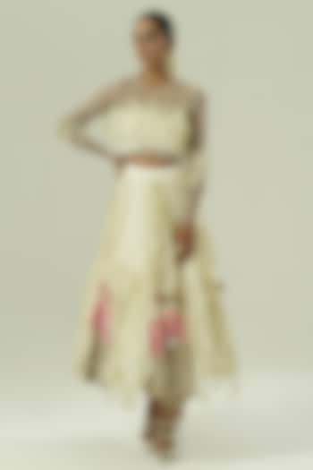 Multi-Colored Satin Georgette Patchwork Skirt Set by Shwetanga at Pernia's Pop Up Shop