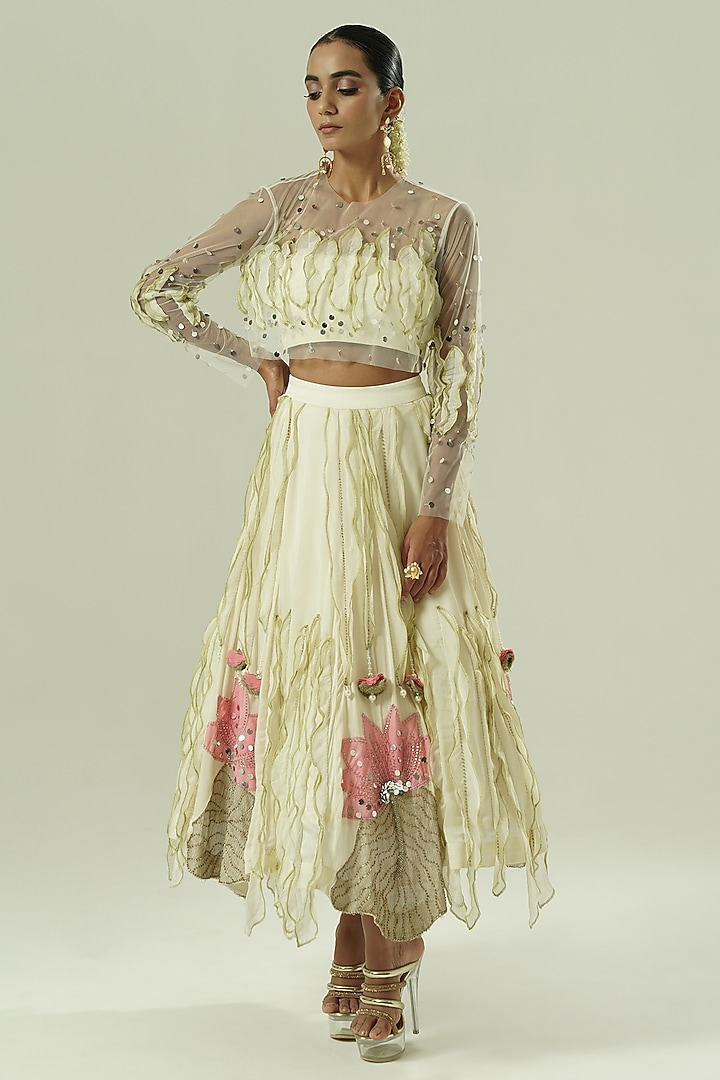 Multi-Colored Satin Georgette Patchwork Skirt Set by Shwetanga at Pernia's Pop Up Shop