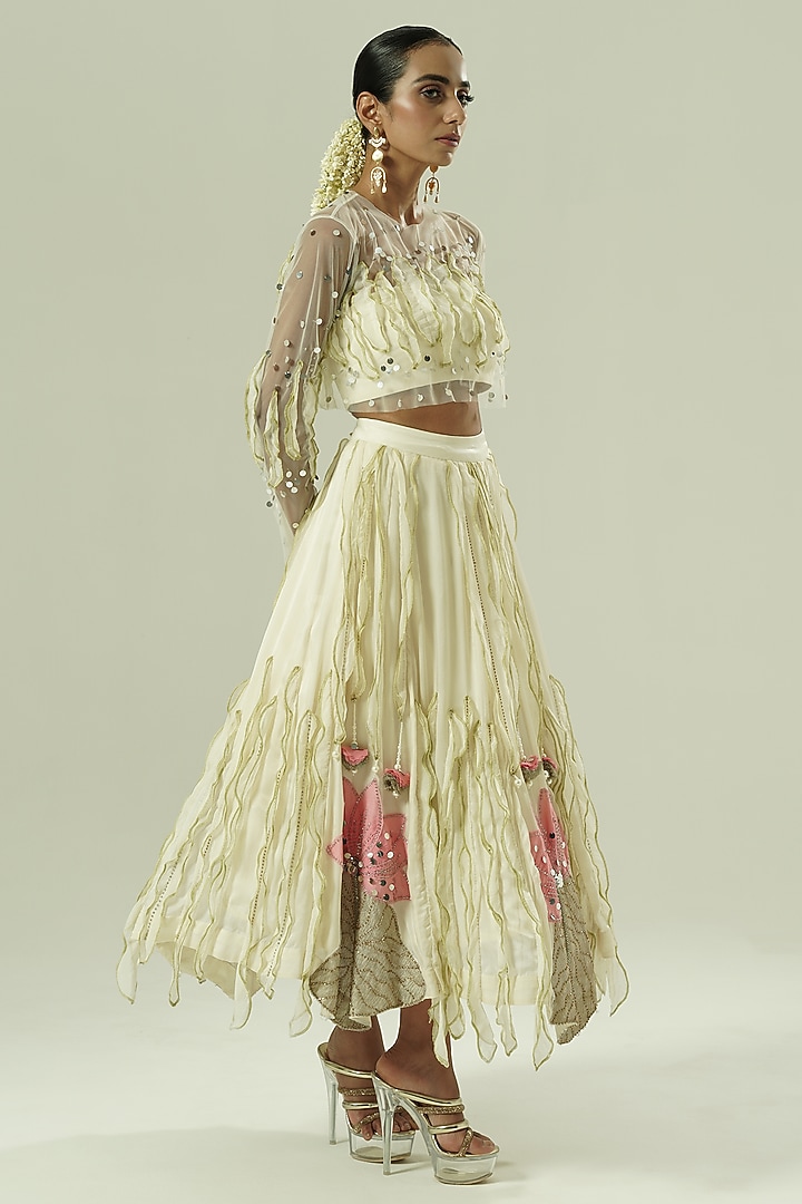 Multi-Colored Satin Georgette Patchwork Skirt Set by Shwetanga at Pernia's Pop Up Shop