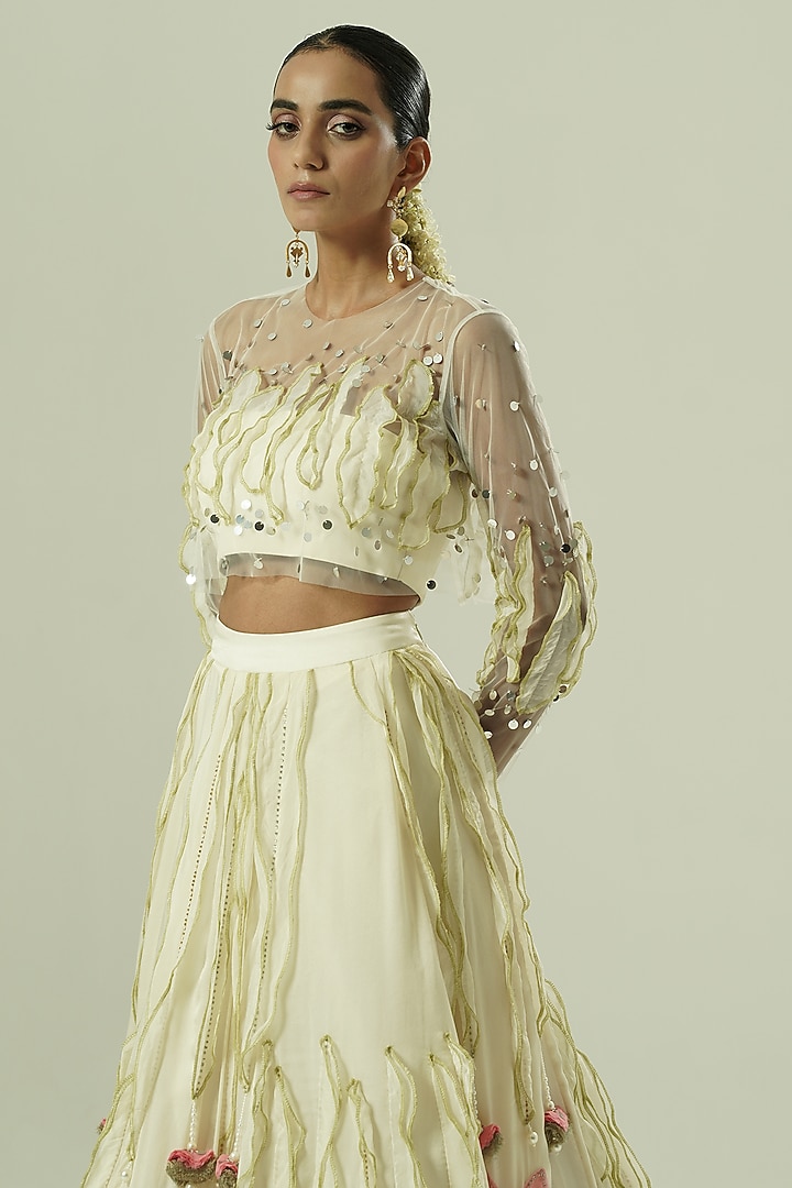 Multi-Colored Satin Georgette Patchwork Skirt Set by Shwetanga at Pernia's Pop Up Shop