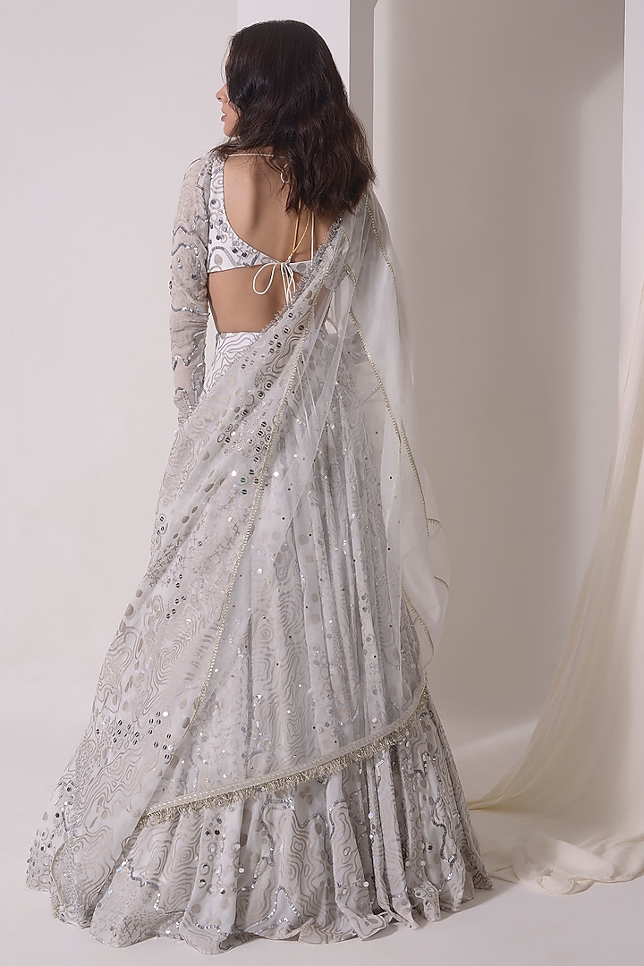 Ecru Organza Foil Printed Wedding Lehenga Set by Shwetanga at Pernia's Pop Up Shop
