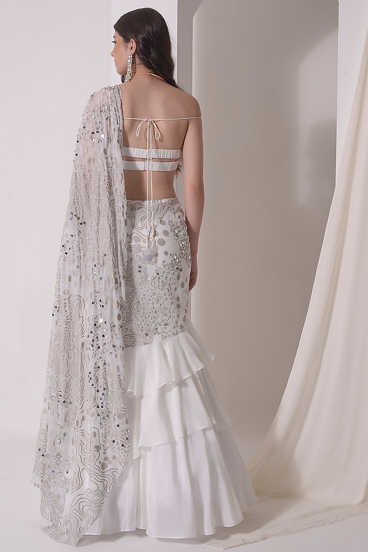 Ecru Crepe & Organza Ruffled Draped Party Wear Saree Set by Shwetanga at Pernia's Pop Up Shop