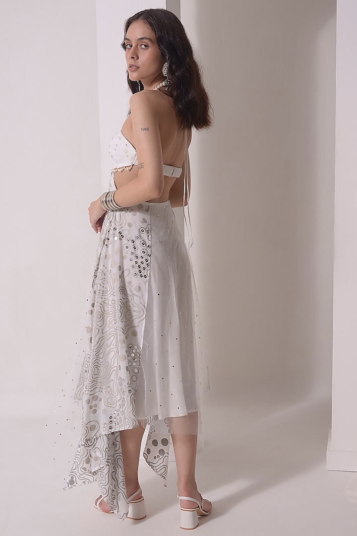 Ecru Organza & Mukaish Net Asymmetrical Handkerchief Vacation Dress by Shwetanga at Pernia's Pop Up Shop