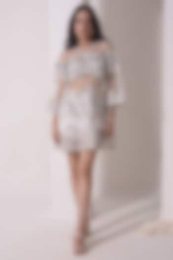 Ecru Mukaish Net & Organza Skirt Set by Shwetanga at Pernia's Pop Up Shop