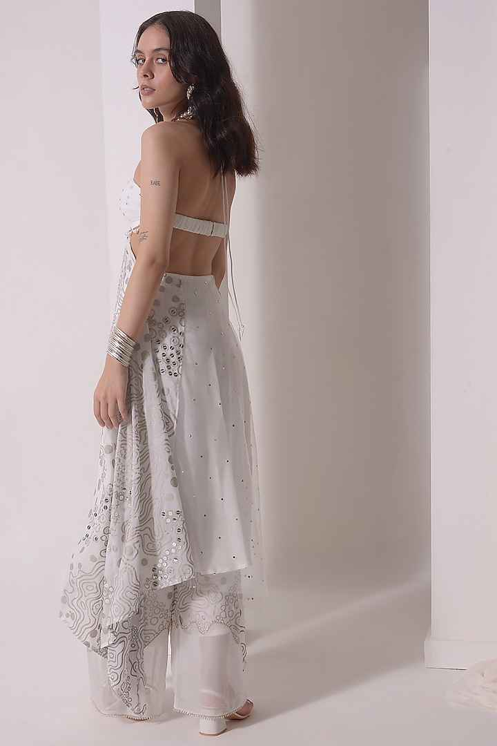 Ecru Mukaish Net & Organza Asymmetrical Ruched Tunic Set by Shwetanga at Pernia's Pop Up Shop