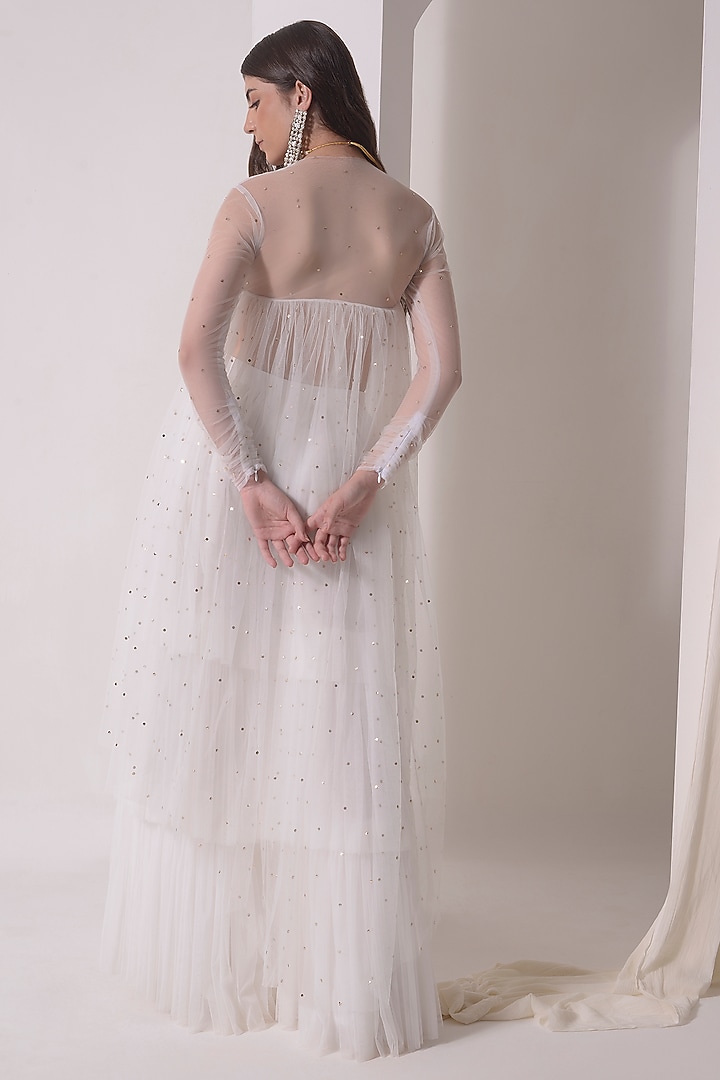 Ecru Tulle Tiered Party Wear Sharara Set by Shwetanga at Pernia's Pop Up Shop
