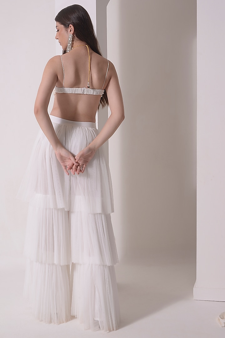 Ecru Tulle Tiered Party Wear Sharara Set by Shwetanga at Pernia's Pop Up Shop