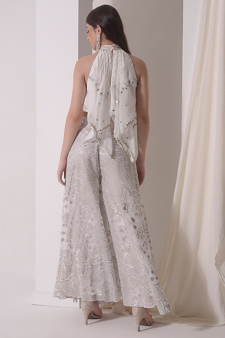 Ecru Organza Foil Printed Flared Party Wear Sharara Set by Shwetanga at Pernia's Pop Up Shop