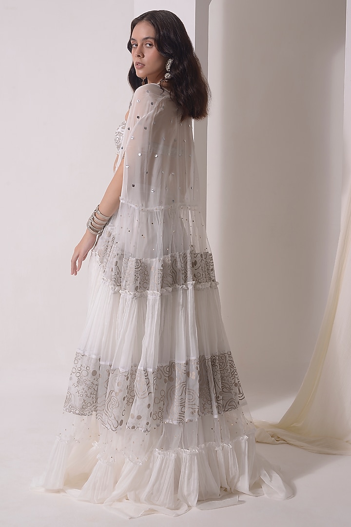 Ecru Mukaish Net & Crepe Gathered Party Wear Sharara Set by Shwetanga at Pernia's Pop Up Shop