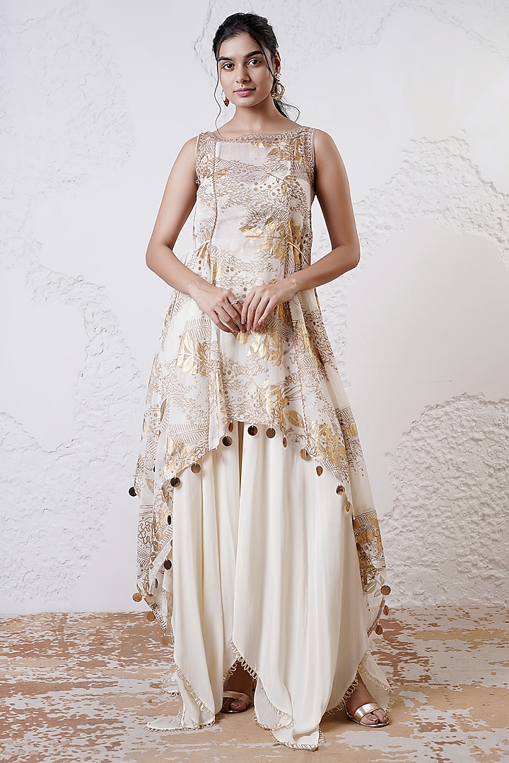 Ivory Organza & Crepe Sharara Set by Shwetanga