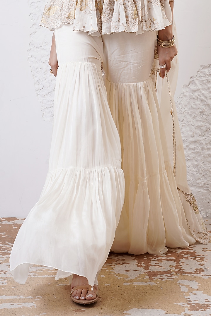 Ivory Organza Gathered Party Wear Sharara Set by Shwetanga at Pernia's Pop Up Shop