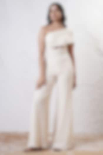 Ivory Organza & Crepe Foil Printed Jumpsuit by Shwetanga