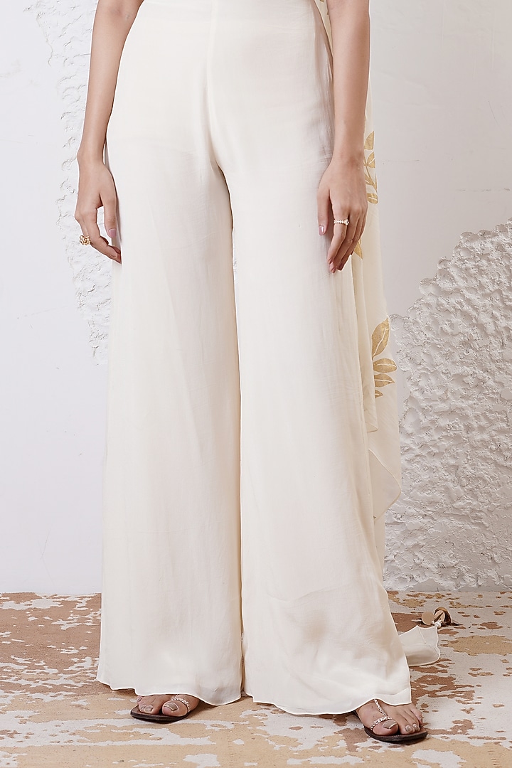 Ivory Organza & Crepe Foil Printed Jumpsuit by Shwetanga at Pernia's Pop Up Shop