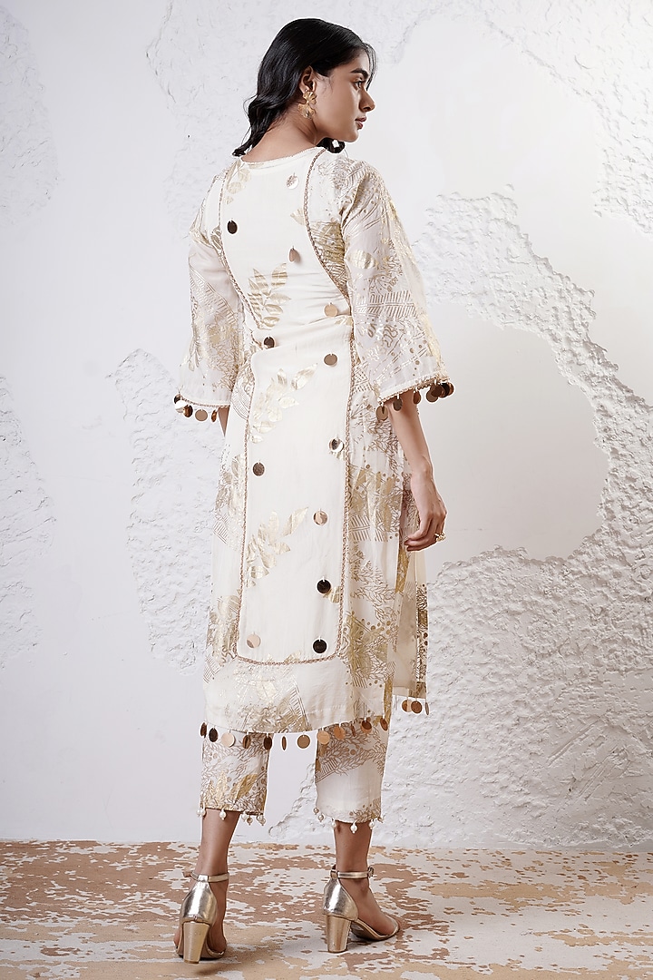 Ivory & Gold Organza Foil Printed Kurta Set by Shwetanga at Pernia's Pop Up Shop