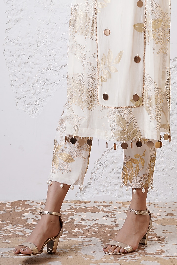Ivory & Gold Organza Foil Printed Kurta Set by Shwetanga at Pernia's Pop Up Shop