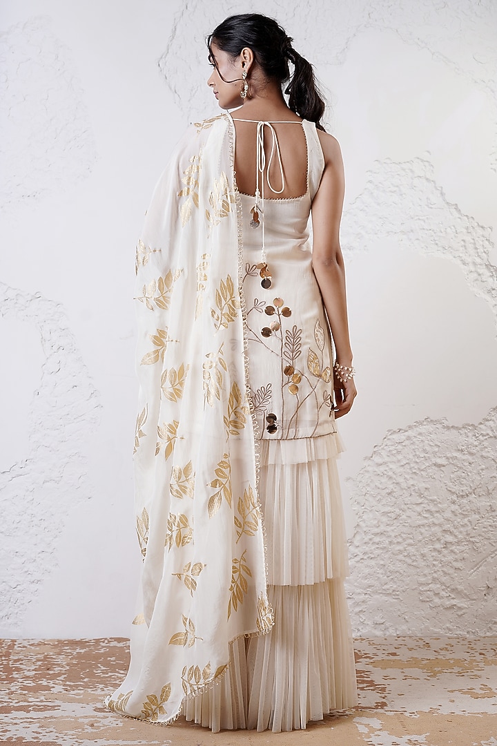 Ivory Tulle Layered Party Wear Sharara Set by Shwetanga at Pernia's Pop Up Shop
