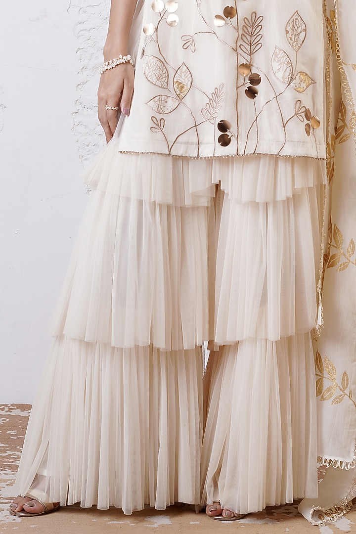 Ivory Tulle Layered Party Wear Sharara Set by Shwetanga at Pernia's Pop Up Shop