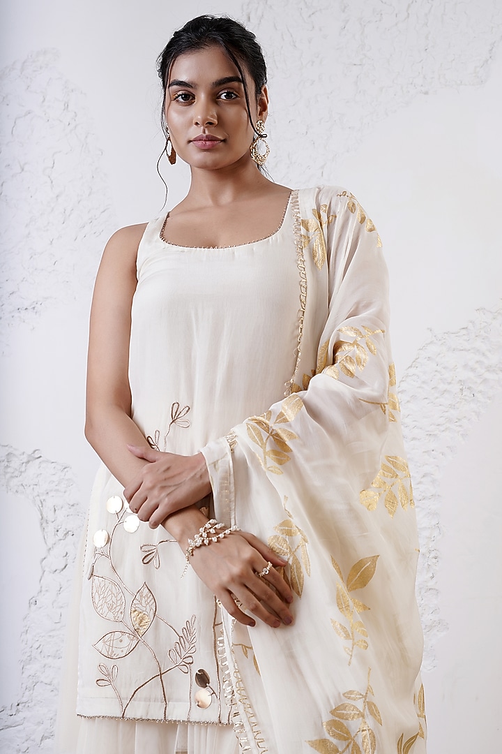 Ivory Tulle Layered Party Wear Sharara Set by Shwetanga at Pernia's Pop Up Shop