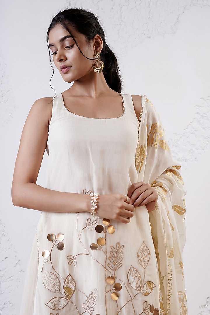 Ivory Tulle Layered Party Wear Sharara Set by Shwetanga at Pernia's Pop Up Shop