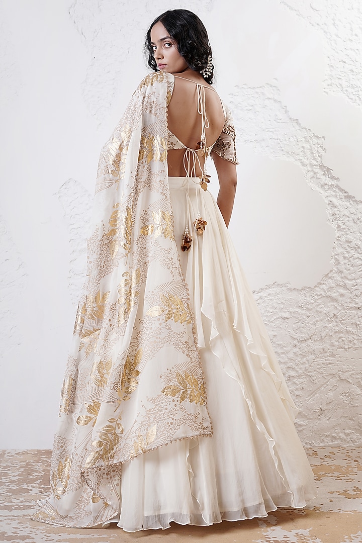Ivory Organza Ruffled Wedding Lehenga Set by Shwetanga at Pernia's Pop Up Shop